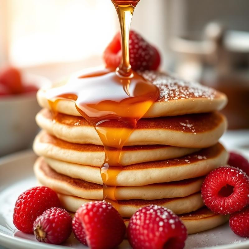 Fluffy pancakes with maple syrup