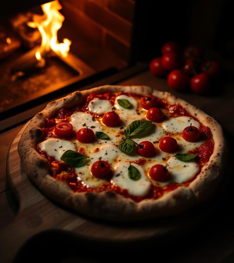 Wood-fired margherita pizza